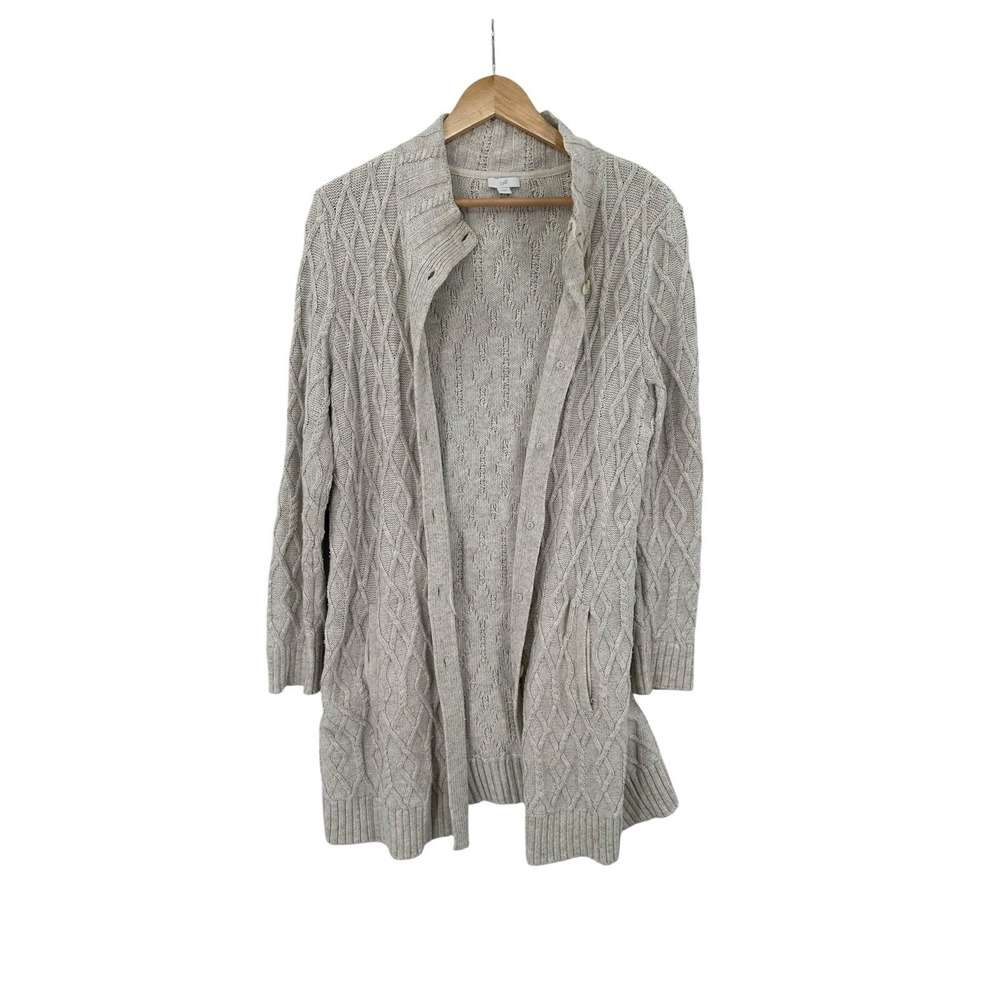 J. Jill Womens Cable Knit Cardigan Sweater Size M Fisherman Classic Neutral